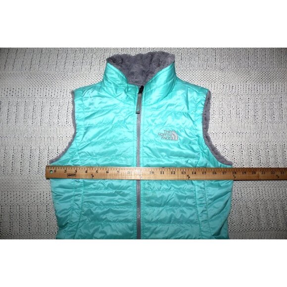 The North Face Reversible Girls Blue & Grey Vest Puffer Jacket Size LG Fluffy - Picture 4 of 11